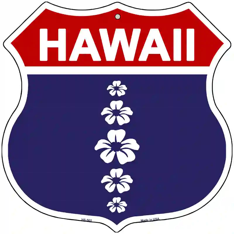 Hawaii Hibiscus Blue Novelty Metal Highway Shield Sign 12" (HS)