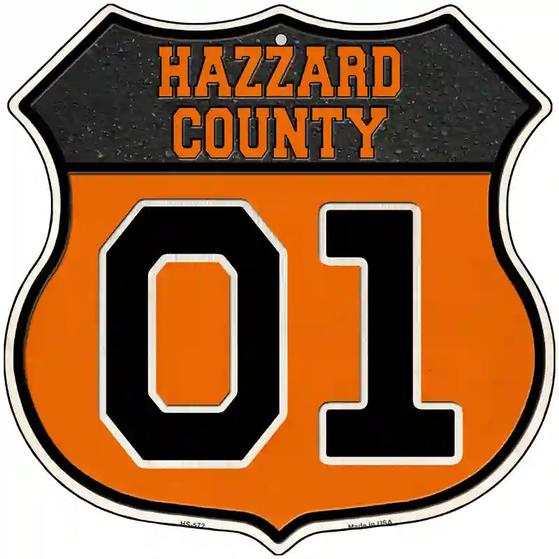 Hazzard 01 Orange Novelty Metal Highway Shield Sign 12" (HS)