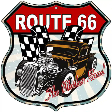 Brown Hot Rod Route 66 Novelty Metal Highway Shield Sign 12" (HS)