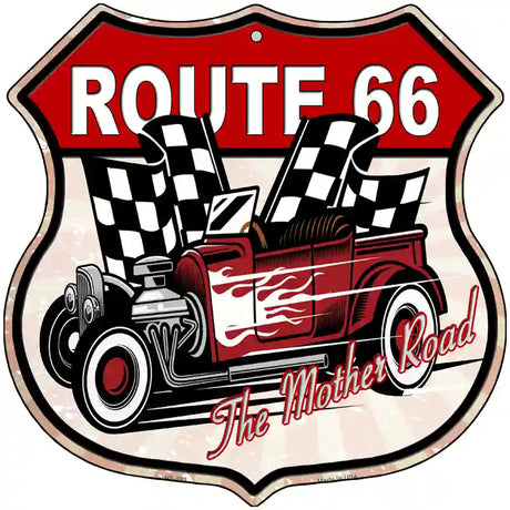 Red Hot Rod White Flame Route 66 Novelty Metal Highway Shield Sign 12" (HS)