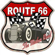 Grey Hot Rod Route 66 Novelty Metal Highway Shield Sign 12" (HS)