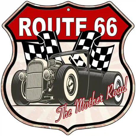 Grey Hot Rod Route 66 Novelty Metal Highway Shield Sign 12" (HS)