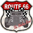 Grey Hot Rod Front Route 66 Novelty Metal Highway Shield Sign 12" (HS)