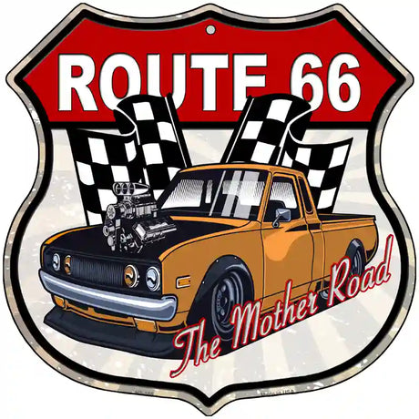 Orange Hot Rod Route 66 Novelty Metal Highway Shield Sign 12" (HS)