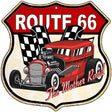 Red Hot Rod Route 66 Novelty Metal Highway Shield Sign 12" (HS)