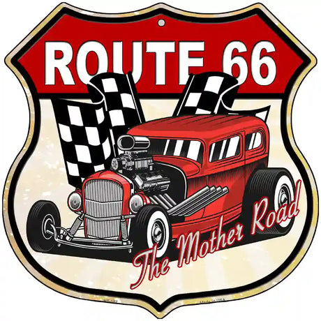 Red Hot Rod Route 66 Novelty Metal Highway Shield Sign 12" (HS)