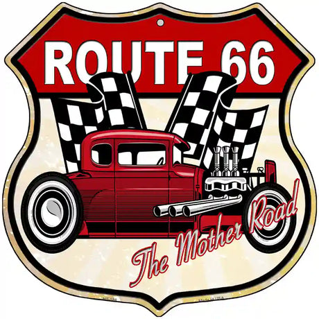 Red Hot Rod Side Route 66 Novelty Metal Highway Shield Sign 12" (HS)