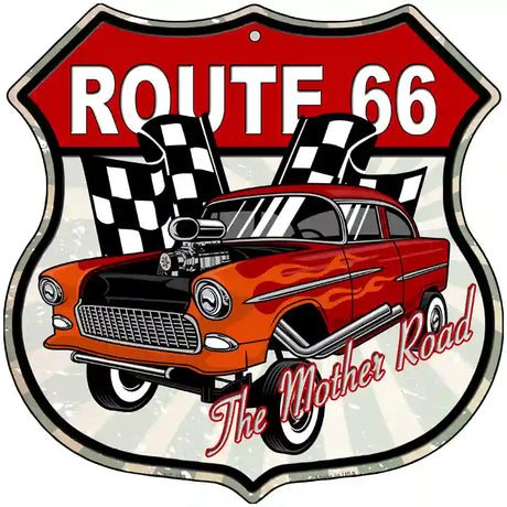 Orange Hot Rod Flame Route 66 Novelty Metal Highway Shield Sign 12" (HS)