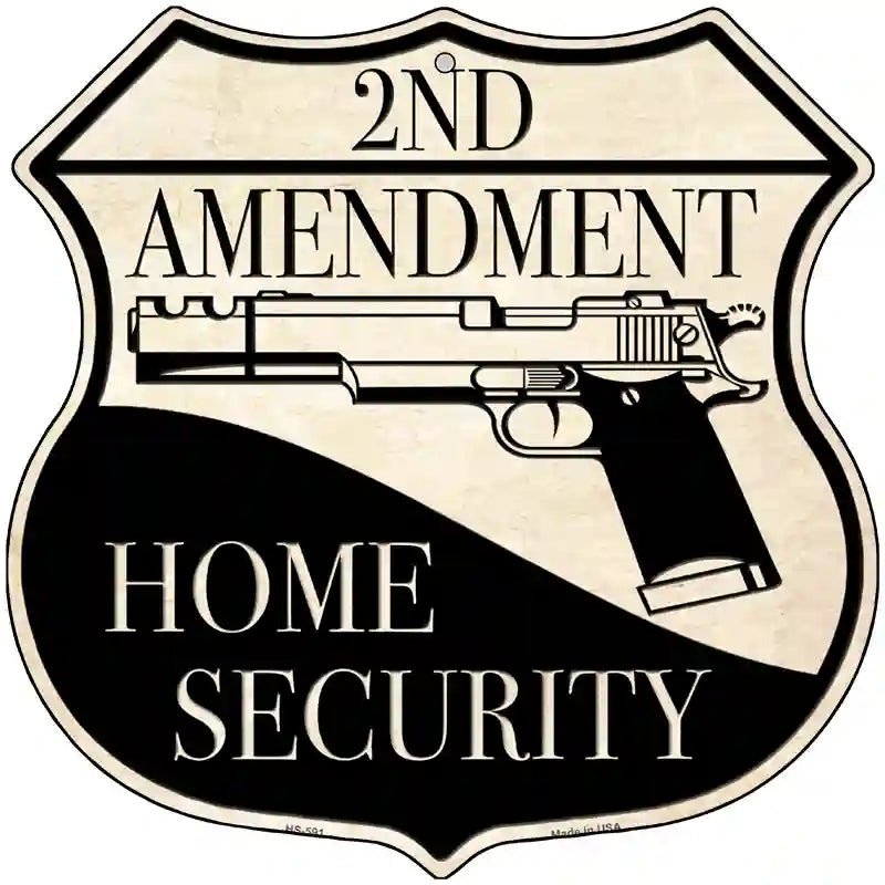 Pistol Home Security Novelty Metal Highway Shield Sign 12" (HS)