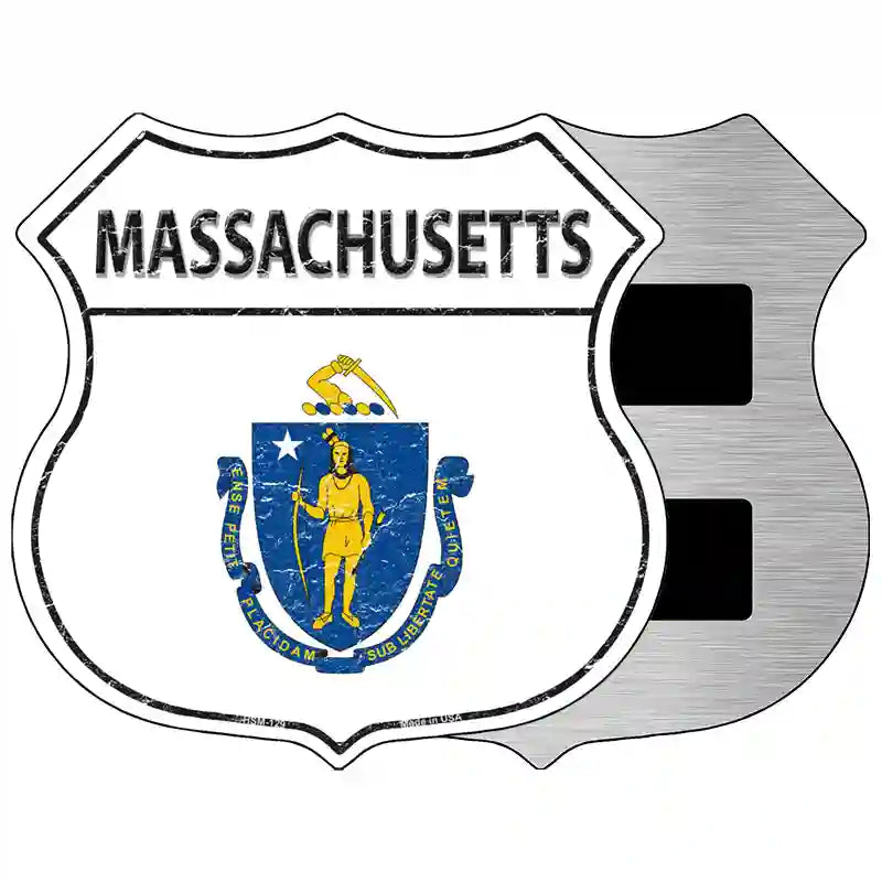 Massachusetts State Flag Highway Shield Metal Sign 5" (HSM)