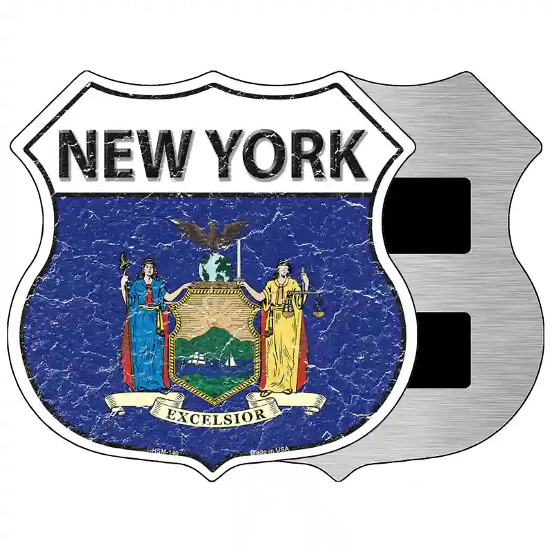 New York State Flag Highway Shield Metal Sign 5" (HSM)