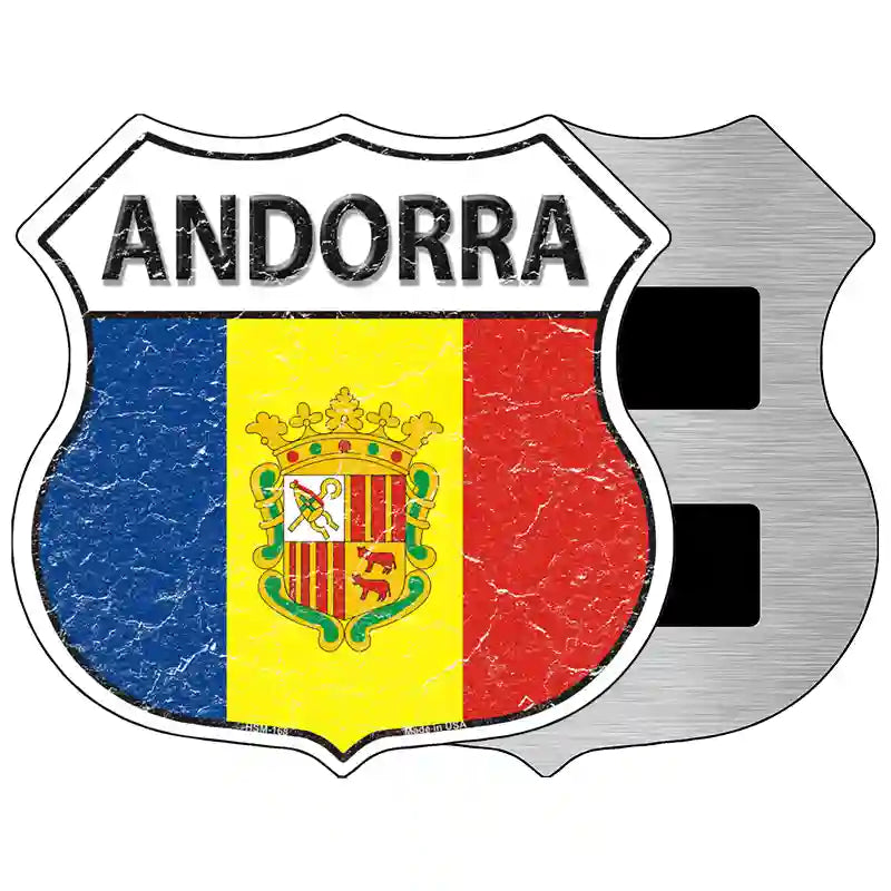 Andorra Flag Highway Shield Metal Sign 5" (HSM)