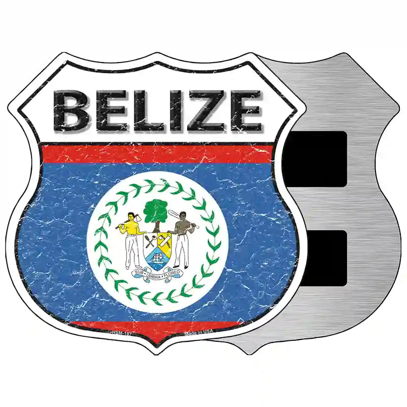 Belize Flag Highway Shield Metal Sign 5" (HSM)