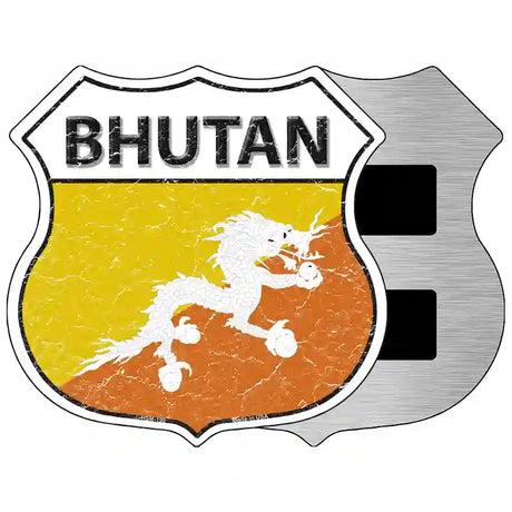 Bhutan Flag Highway Shield Metal Sign 5" (HSM)