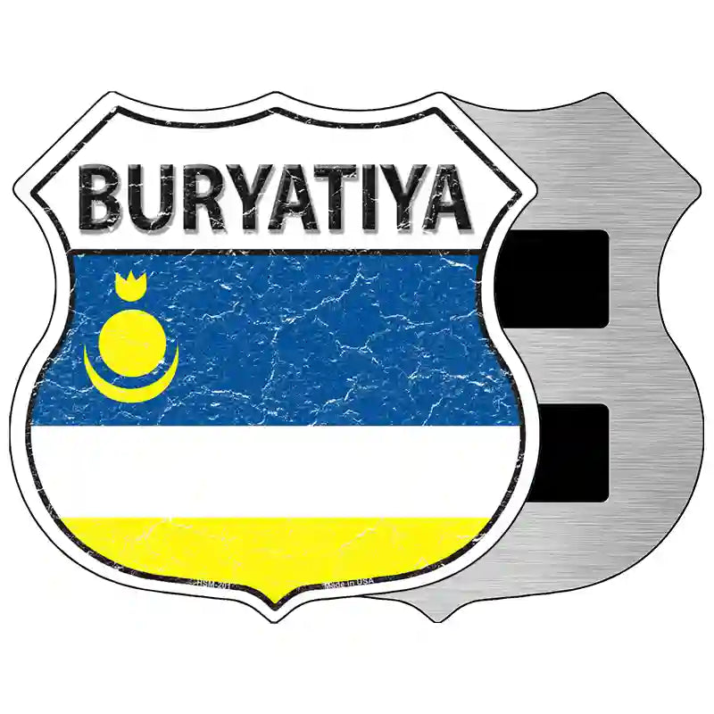 Buryatiya Flag Highway Shield Metal Sign 5" (HSM)