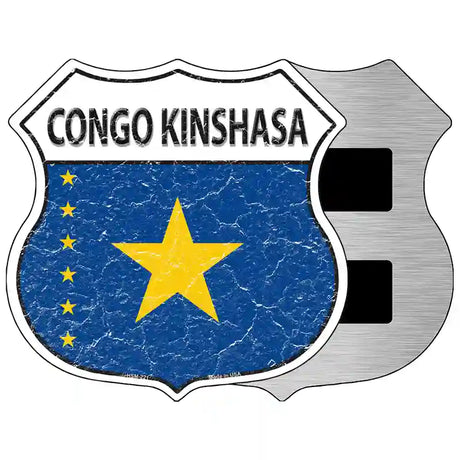 Congo Kinshasa Flag Highway Shield Metal Sign 5" (HSM)