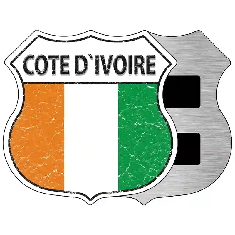 Cote D'ivoire Flag Highway Shield Metal Sign 5" (HSM)