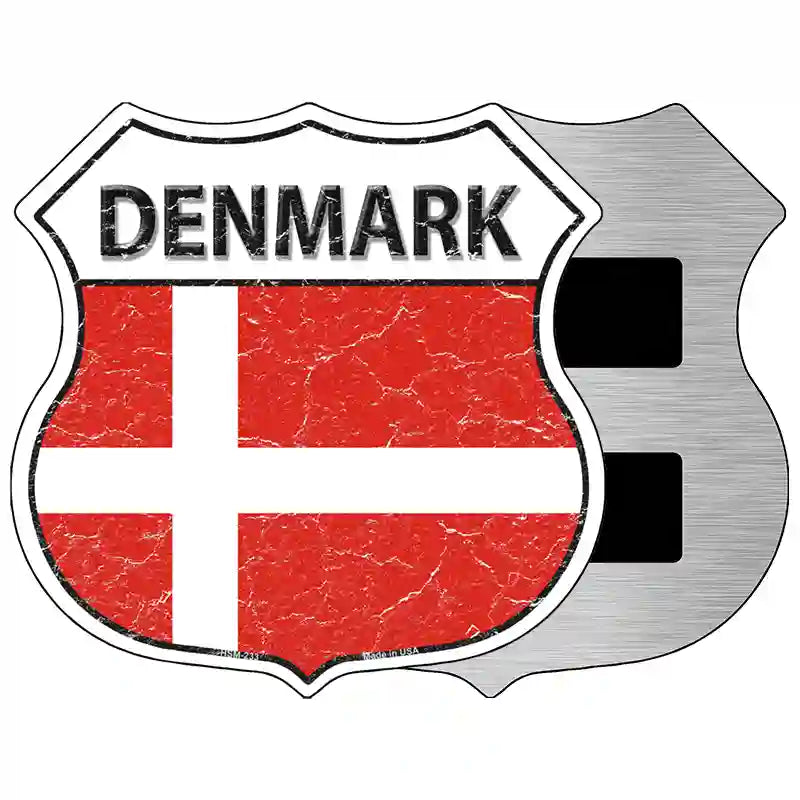 Denmark Flag Highway Shield Metal Sign 5" (HSM)