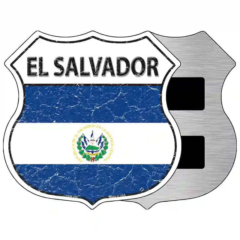 El Salvador Flag Highway Shield Metal Sign 5" (HSM)