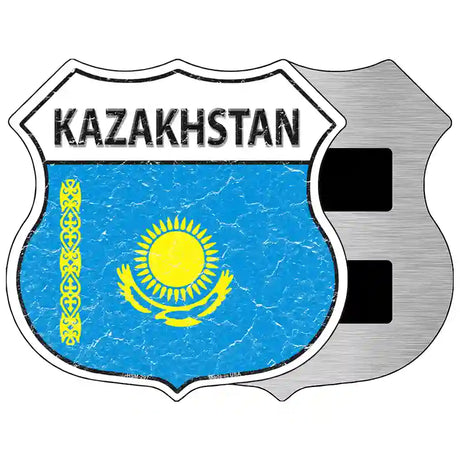 Kazakhstan Flag Highway Shield Metal Sign 5" (HSM)