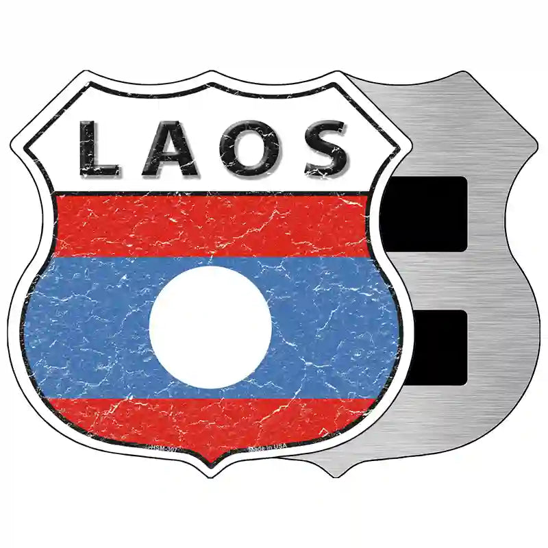 Laos Flag Highway Shield Metal Sign 5" (HSM)