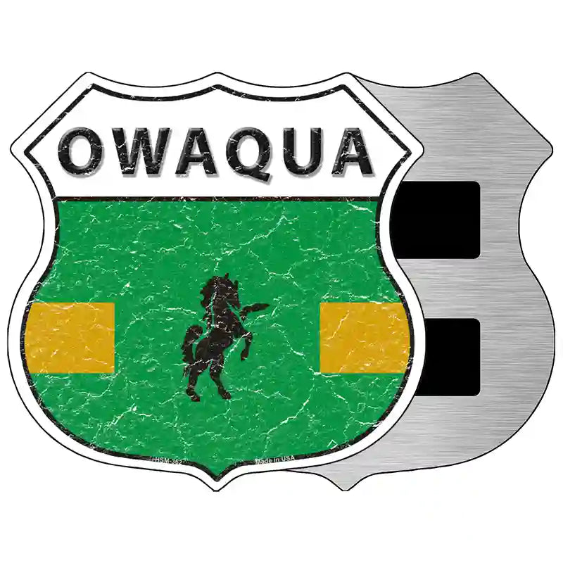 Owaqua Flag Highway Shield Metal Sign 5" (HSM)