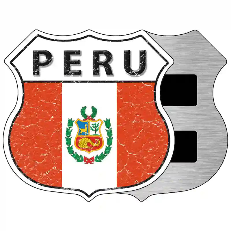 Peru Flag Highway Shield Metal Sign 5" (HSM)