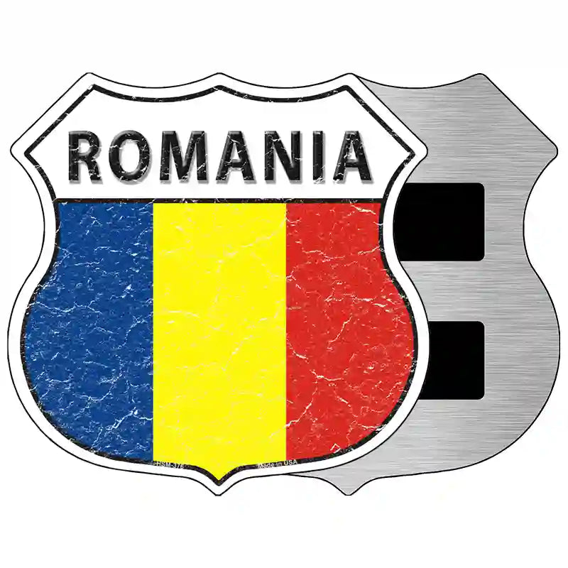 Romania Flag Highway Shield Metal Sign 5" (HSM)