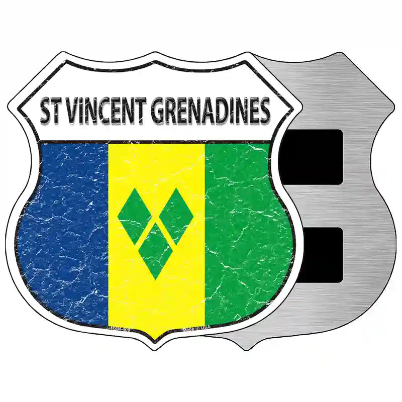 St Vincent Grenadines Flag Highway Shield Metal Sign 5" (HSM)