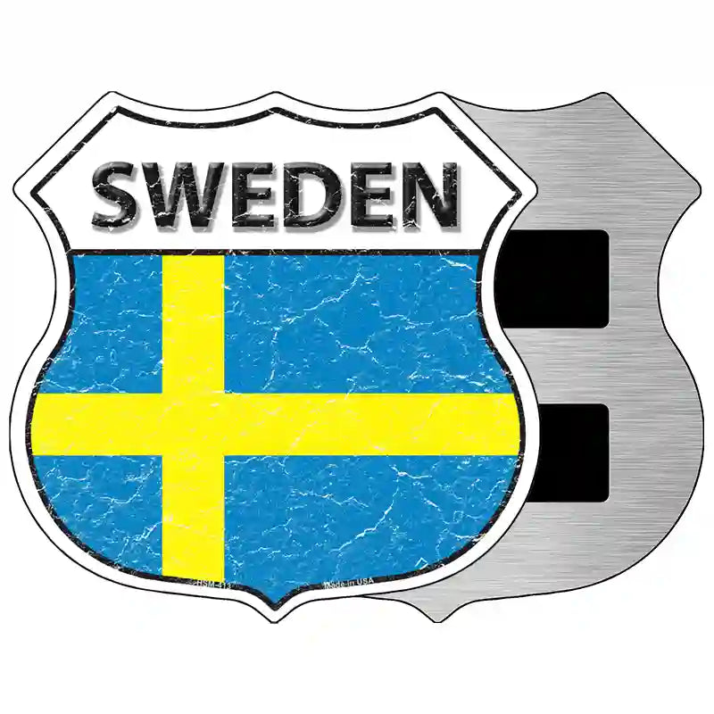 Sweden Flag Highway Shield Metal Sign 5" (HSM)