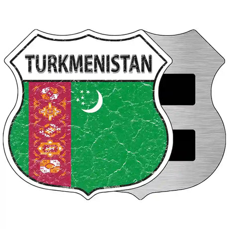 Turkmenistan Flag Highway Shield Metal Sign 5" (HSM)