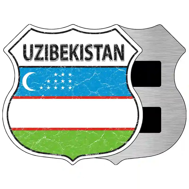 Uzibekistan Flag Highway Shield Metal Sign 5" (HSM)