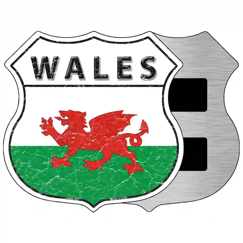 Wales Flag Highway Shield Metal Sign 5" (HSM)