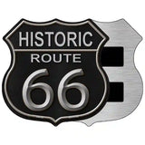 Historic Route 66 Black Leather Metal Novelty Highway Shield Sign 5" (HSM)