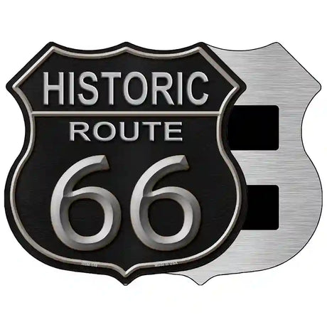 Historic Route 66 Black Leather Metal Novelty Highway Shield Sign 5" (HSM)