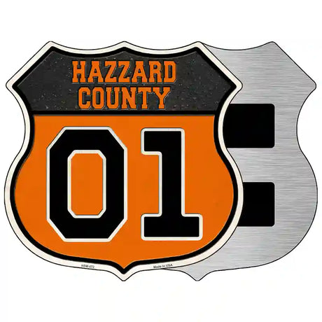 Hazzard 01 Orange Novelty Metal Highway Shield Sign 5" (HSM)