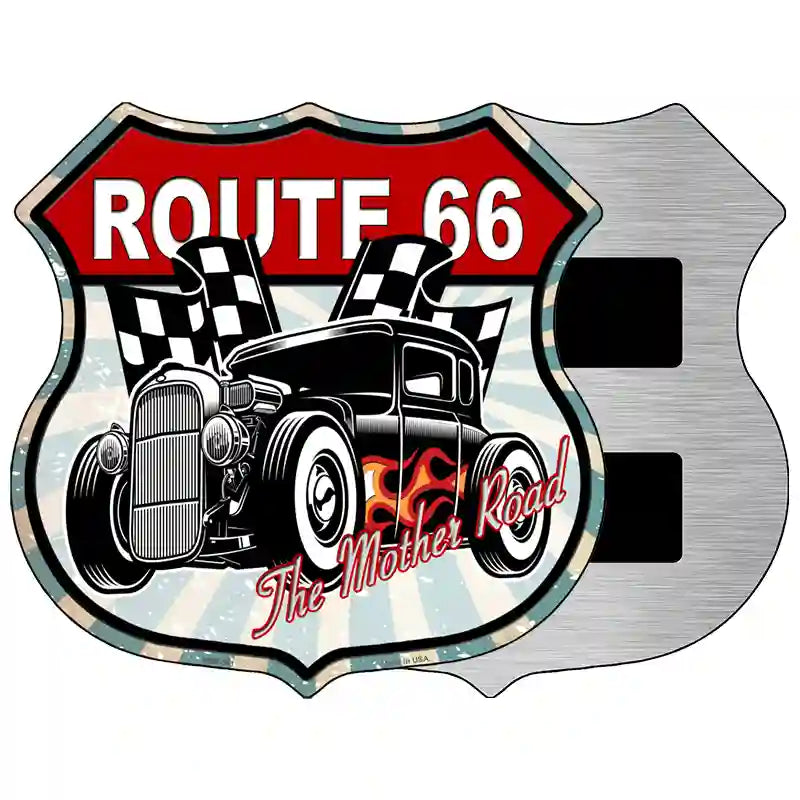 Black Hot Rod Flame Route 66 Novelty Metal Highway Shield Sign 5" (HSM)