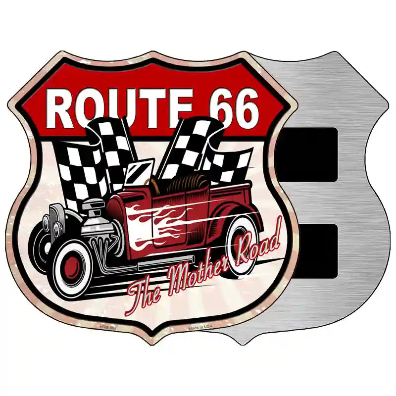 Red Hot Rod White Flame Route 66 Novelty Metal Highway Shield Sign 5" (HSM)