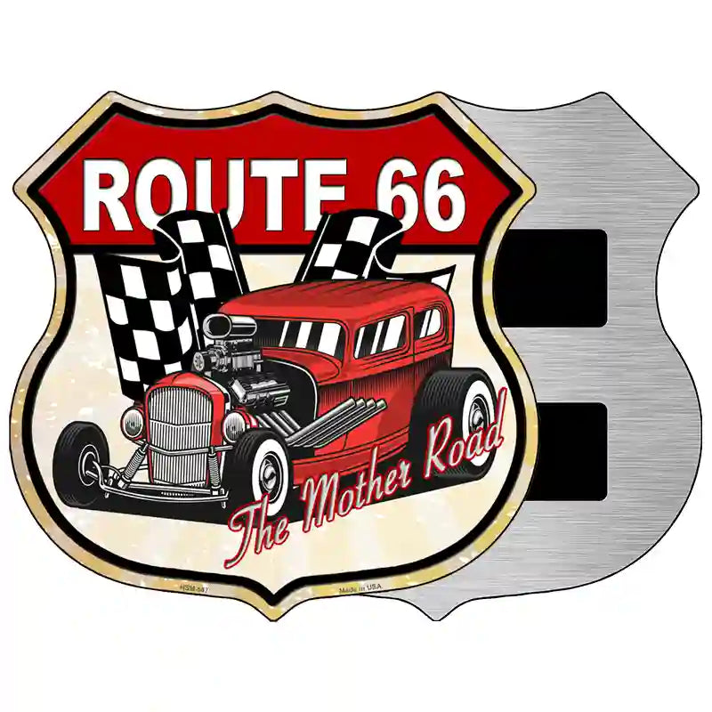 Red Hot Rod Route 66 Novelty Metal Highway Shield Sign 5" (HSM)