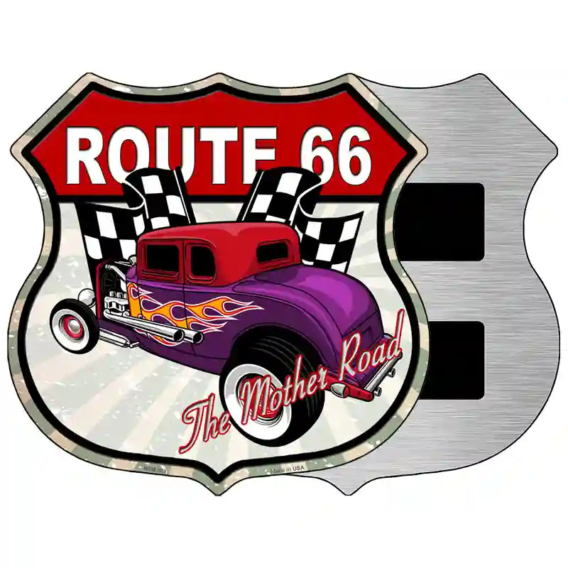 Purple Hot Rod Flame Route 66 Novelty Metal Highway Shield Sign 5" (HSM)