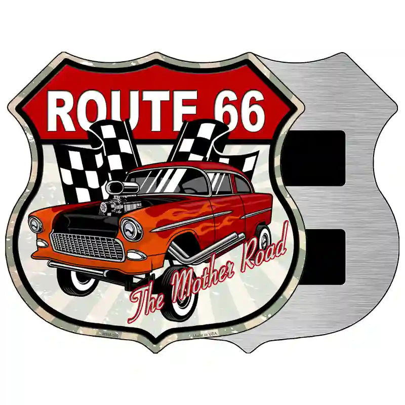 Orange Hot Rod Flame Route 66 Novelty Metal Highway Shield Sign 5" (HSM)