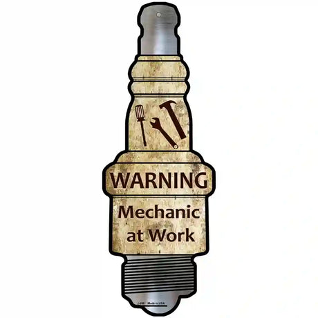 Mechanic At Work Novelty Metal Spark Plug Sign J-036