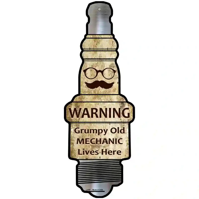 Grumpy Old Mechanic Novelty Metal Spark Plug Sign J-037