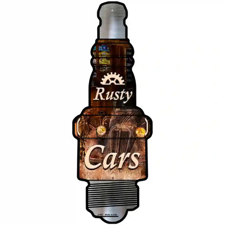 Rusty Cars Novelty Metal Spark Plug Sign J-062