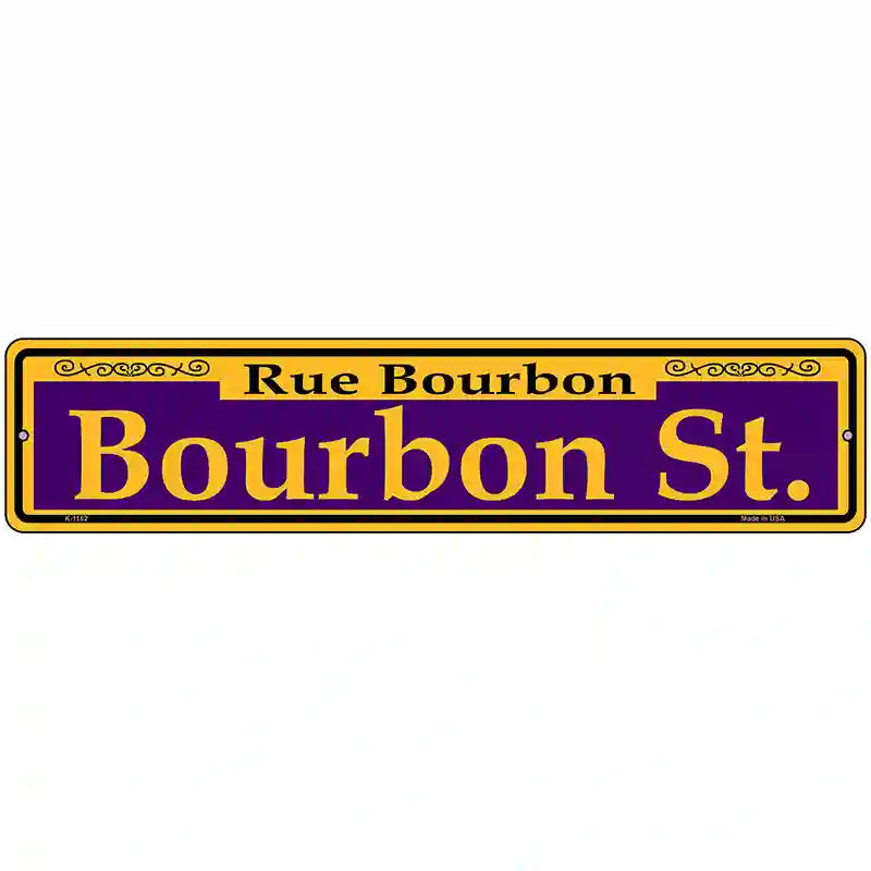 Bourbon St. Purple Novelty Metal Street Sign 18" x 4" (K)