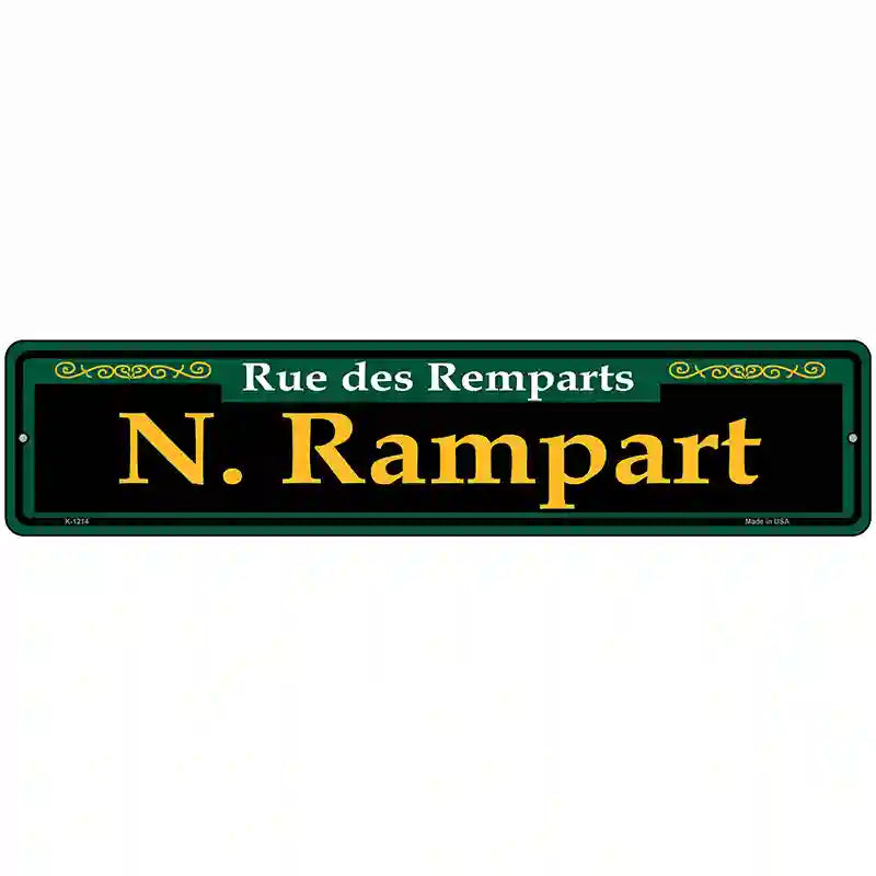 N. Rampart Green Novelty Metal Street Sign 18" x 4" (K)