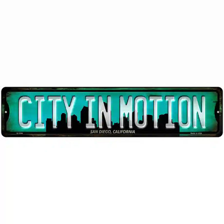 San Diego California City in Motion Novelty Metal Street Sign 18" x 4" (K)