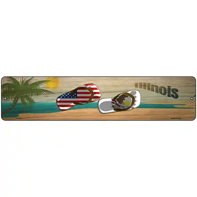 Illinois Flag and US Flag Novelty Metal Street Sign 18" x 4" (K)