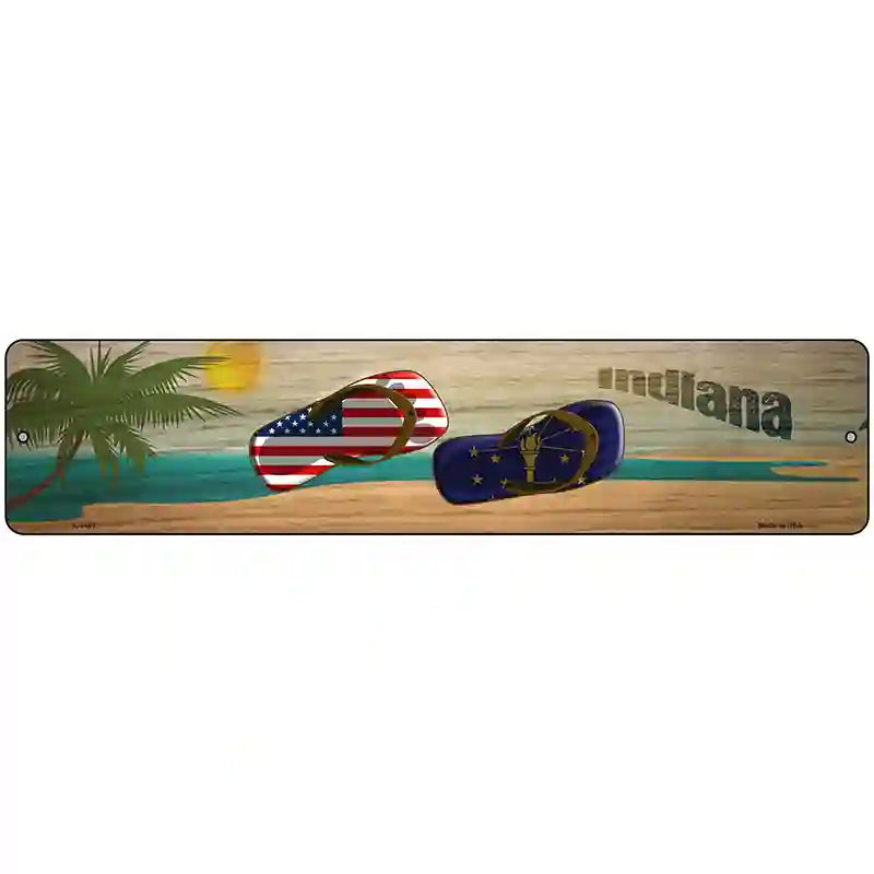 Indiana Flag and US Flag Novelty Metal Street Sign 18" x 4" (K)