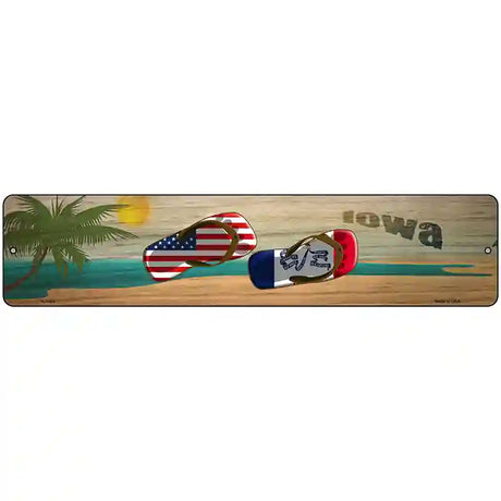 Iowa Flag and US Flag Novelty Metal Street Sign 18" x 4" (K)